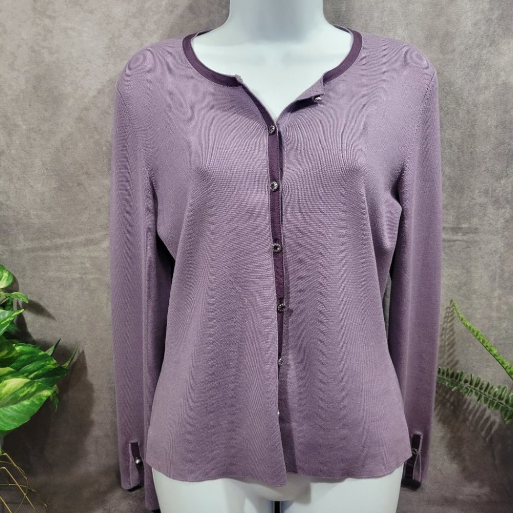 Classiques Entier Lilac/Purple Silk Long Sleeve Button Front Cardigan Size Large